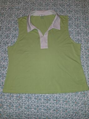Sigrid Olsen Sleeveless Polo Tank in Light Green with White Collar